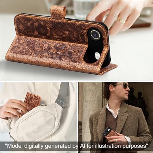 Leather Case Compatible with iPhone 17 Air Wallet 6.5" Dark Brown | Genuine Leather 2-in-1 Magnetic Detachable Shockproof,Flip Folio Cover with Card Slot,Wireless Charging RFID Blocking brown - color: Dark brown, size: 17 Air