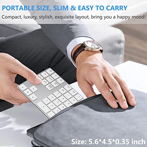 Lekvey Bluetooth Number Pad, Aluminum Rechargeable Wireless Numeric Keypad - color: White and Silver