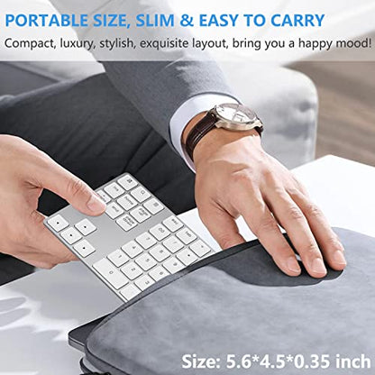 Lekvey Bluetooth Number Pad, Aluminum Rechargeable Wireless Numeric Keypad - color: White and Silver