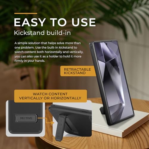 MOTIVE for Samsung Galaxy S24 Ultra Case with Belt Clip and Stand | 6.8" | Case & Holster, MagSafe compatible, built-in Kickstand Horizontal, 360° rotating belt clip, slim low-profile fit - size: s24 Ultra