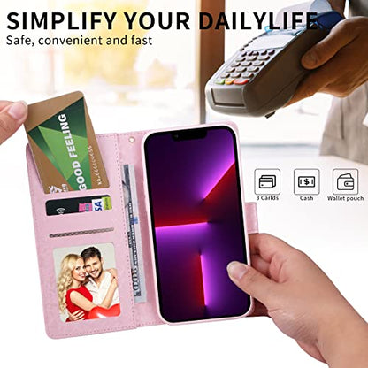 UEEBAI Wallet Case for iPhone 14 Pro, PU Leather Phone Cover Kickstand RFID Blocking Flip Case Card Slots Wrist Strap Relief Engraved Pattern Magnetic Closure Flower Folio Wallet, Vine - color: Vine, size: iPhone 14 Pro
