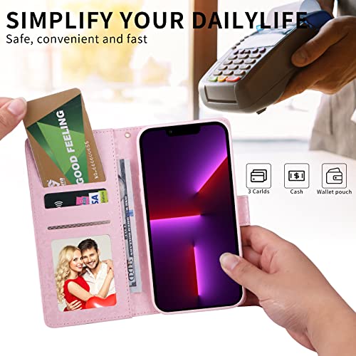 UEEBAI Wallet Case for iPhone 14 Pro, PU Leather Phone Cover Kickstand RFID Blocking Flip Case Card Slots Wrist Strap Relief Engraved Pattern Magnetic Closure Flower Folio Wallet, Vine - color: Vine, size: iPhone 14 Pro