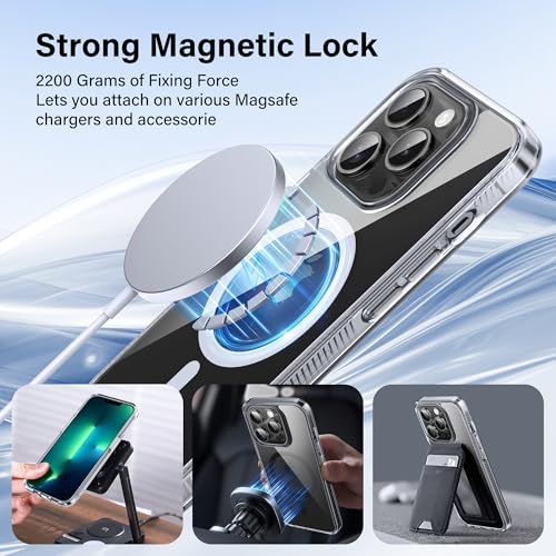 Supdeal Magnetic Clear Case for iPhone 13 Pro, [Compatible with MagSafe] [Non Slip Bumper & Not Yellowing] Military Grade Shockproof Transparent Silicone Phone Cover, 6.1", Transparent - color: Transparent, size: iPhone 13 Pro