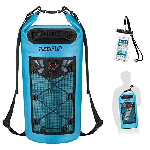 Piscifun Dry Bag, Waterproof Floating Backpack 10L/20L/30L/40L | Waterproof Phone Case, Adjustable shoulder straps, Roll-top closure keeps gear dry, Ideal for Boating, Kayaking, Fishing - color: Light Blue, style: 40l