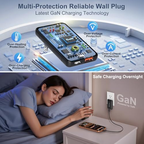 Slim Flat USB C Wall Plug, OKRAY 50W Ultra-Thin&Foldable Dual USB Charger - color: Black - 1Pack