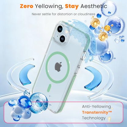 DEERLAMN Magnetic Clear Case for iPhone 13/iPhone 14 6.1-Inch, [Compatible with Magsafe][Anti-Yellowing] Transparent Slim Shockproof Protective Phone Cover, Green - color: Green, size: iPhone 13/14-6.1 Inch