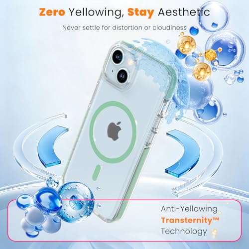DEERLAMN Magnetic Clear Case for iPhone 13/iPhone 14 6.1-Inch, [Compatible with Magsafe][Anti-Yellowing] Transparent Slim Shockproof Protective Phone Cover, Green - color: Green, size: iPhone 13/14-6.1 Inch