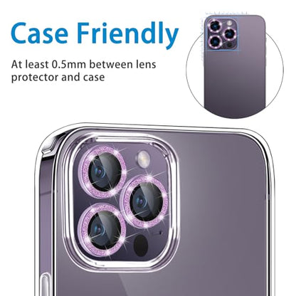 Compatible with iPhone 14 Pro and 14 Pro Max Camera Lens Protector, Bling Glitter Lens Cover 9H Tempered Glass Camera Cover Anti Scratch Lens Screen Protector - 3PCS Deep Purple - color: Glitter Deep Purple