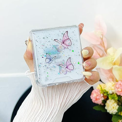 Compatible with Samsung Galaxy Z Flip 5 Case Clear Butterfly Women | Soft TPU Stars Sparkle Glitter Anti-Scratch Shockproof Protective Cover - color: TPU\Butterfly Pink, size: Samsung Galaxy Z Flip 5