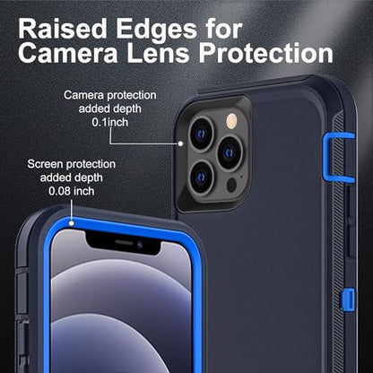 YKHJKLEC for iPhone 12/12 Pro Case, Military Grade 3 in 1 Heavy Duty Shockproof/Drop Proof/Dust Proof with 2Pcs Tempered Glass Screen Protector (Navy Blue) - color: Navy Blue