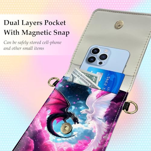 Small Crossbody Bags for Women Touchscreen Cell Phone Bag Cross Body Purses with adjustable Strap,Gifts For Teenage Girls - color: Dragons In Pink Cloudy