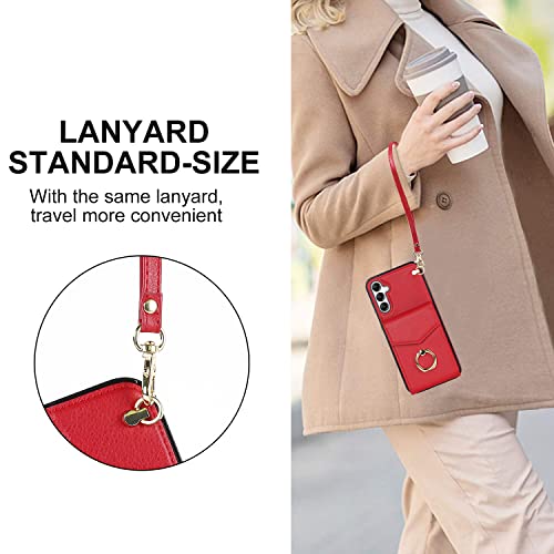 Asuwish Wallet Case for Samsung Galaxy A16 5G/4G Women Men Red | with Tempered Glass Screen Protector, Ring Holder, RFID Blocking, Card Holder, Wrist Strap, PU Leather, Cover for A 16 - color: Red