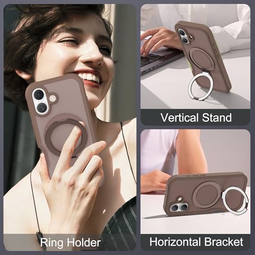 Compatible with iPhone 16 Case with Magnetic Ring Stand [Compatible with Mag-Safe] [Built-in Screen Protector] Military-Grade Drop Protection Matte Translucent Phone Case, Desert Brown - color: Desert Brown, size: Iphone 16