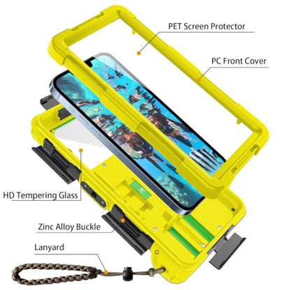 Waterproof Phone Case, Underwater Snorkeling Diving Case for iPhone 17/16/15/14/13 Series Galaxy S25/S24/S23 S22, 50Ft Professional Underwater Phone Case for Photo & Video, Yellow | Underwater Use, Phone Protection