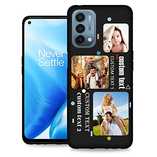 Custom Phone Case for OnePlus Nord N200 5G Multi-Photo Collage Name, Customized Personalized Phone Cover Anti-Scratch Soft Protective TPU Black Thin Cases 6.49-inch - color: Black 05 - Dot, 3 Photos Text