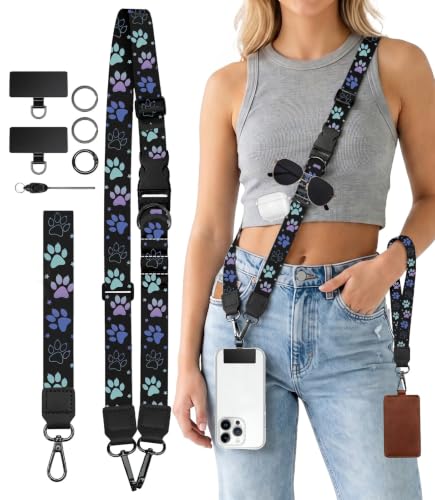 Dog Paw Phone Lanyard Crossbody Wrist Neck Strap Adjustable Women - color: Dog Paw