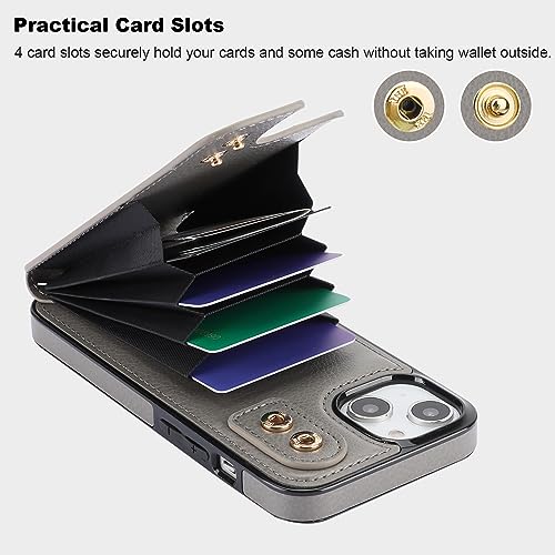 Folosu Compatible with iPhone 14 Case Wallet with Card Holder, 360°Rotation Finger Ring Holder Kickstand, RFID Blocking Leather Protective Double Buttons Shockproof Cover 6.1 Inch Gray - color: Gray, size: iPhone 14
