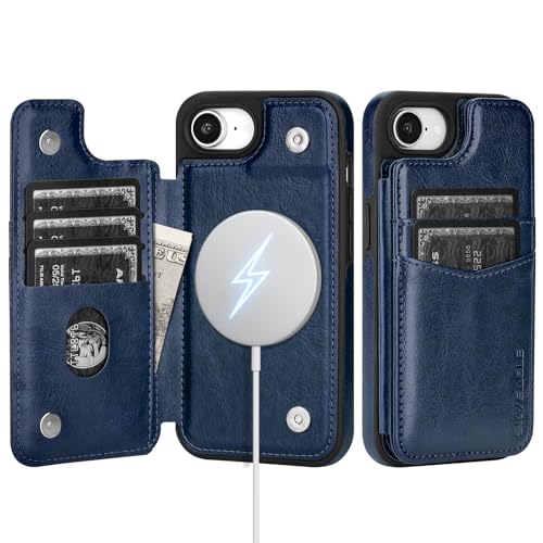SkyEagle Compatible with MagSafe iPhone 17e / 16e Case Wallet,Blue | Magnetic Clasp,RFID Blocking,PU Leather,Flip Folio Shockproof Phone Cover,with Credit Card Slots & Kickstand for Men & Women - color: Blue