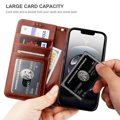 Bocasal Detachable Wallet Case Card Holder for iPhone 17e/16e, Brown | RFID Blocking Kickstand Card Slots Holder PU Leather Magnetic Shockproof Wrist Strap Removable Flip Protective Cover 6.1 inch - color: Brown