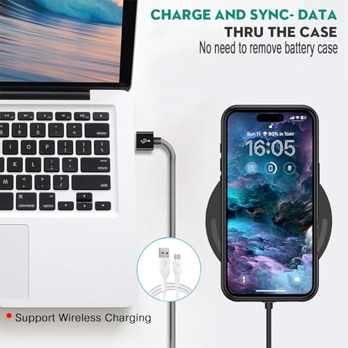 Wireless Charging Case for iPhone 16, 10000mAh High Capacity Portable Rechargeable Protective Extended Battery Case Qi Wireless Charging with iPhone 16(6.1 inch) Extended Battery Charger Case (Black) - size: iPhone 16 (6.1 inch)