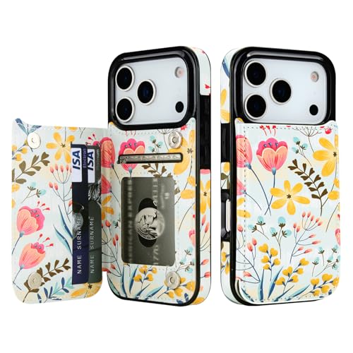 HAOPINSH Wallet Case with Card Holder for iPhone 17 Pro, Floral Flower Pattern Back Flip Folio PU Leather Kickstand Card Slots Case, Double Magnetic Clasp Shockproof Cover 6.3" - color: Floral Flower