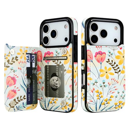 HAOPINSH Wallet Case with Card Holder for iPhone 17 Pro, Floral Flower Pattern Back Flip Folio PU Leather Kickstand Card Slots Case, Double Magnetic Clasp Shockproof Cover 6.3" - color: Floral Flower