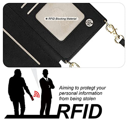 Bocasal Crossbody Wallet Case for iPhone 13 Pro with RFID Blocking Card Slot Holder, Magnetic Flip Folio Purse Case, PU Leather Zipper Handbag with Detachable Lanyard Strap 6.1 Inch 5G (Black) - color: Black