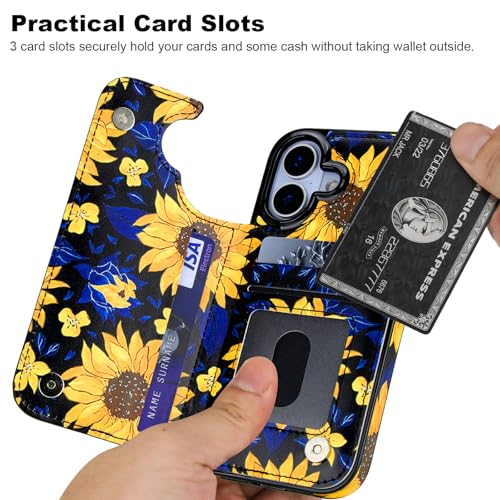 HAOPINSH Wallet Case with Card Holder for Phone 17, Blooming Sunflowers Pattern Back Flip Folio PU Leather Kickstand Card Slots Case, Double Magnetic Clasp Shockproof Cover 6.3" - color: Blooming Sunflowers