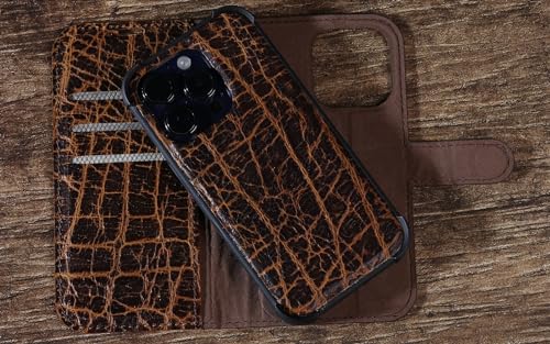 Leather case Compatible with iPhone 13 pro Max Wallet 6.7" | Genuine Leather 2-in-1Magnetic Detachable Shockproof,Flip Folio Cover with Card Slot, Wireless Charging RFID Blocking - color: Buffalo pattern, size: 6.7"-13 Pro Max