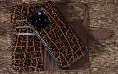 Leather Case Compatible with iPhone 14 Pro Max Wallet 6.7" | Genuine Leather 2-in-1 Magnetic Detachable Shockproof,Flip Folio Cover with Card Slot, Wireless Charging RFID Blocking Brown - color: Buffalo pattern, size: 6.7"-14 Pro Max