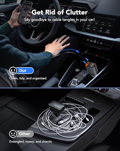 Retractable Car Charger, 78W Fast Charging Cigarette Lighter Adapter