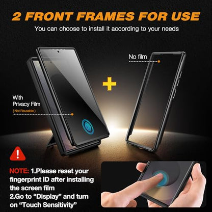 TONGATE for Samsung Galaxy S24 Ultra Case, 2 Front Frames & Stand, Black | Built-in Slide Camera Cover & Screen Protector, Military Grade Shockproof S24 Ultra Phone Case with Kickstand & Belt-Clip - color: Black