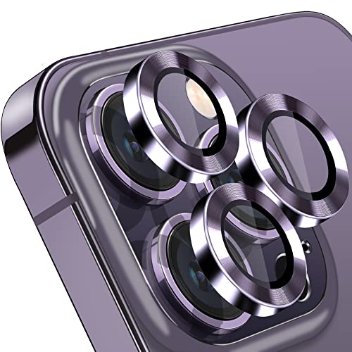 Compatible with iPhone 14 Pro / 14 Pro Max Camera Lens Protector, Anti-Scratch Lens Cover 9H Tempered Glass Metal Camera Screen Protector Shockproof Camera Ring -3 Pcs Purple - color: Purple