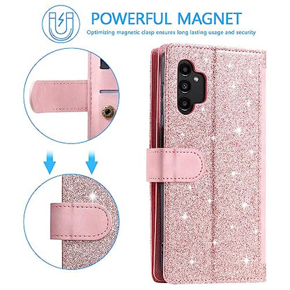 EYZUTAK Wallet Phone Case for Samsung Galaxy A13 5G/4G/A04S, Retro Matte 9 Card Holder Slots Zipper Pocket Case PU Leather Magnetic Closure Kickstand Wrist Strap Shockproof Folio Flip - Rose Gold - color: Rose Gold, size: Samsung Galaxy A13/A04S