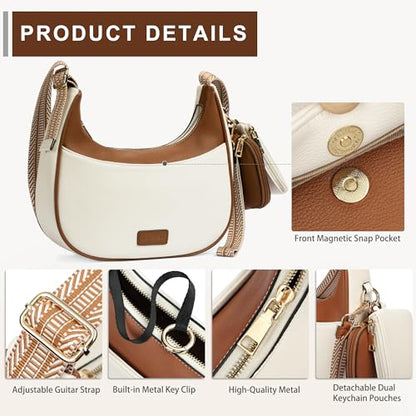 Small Crossbody Bags for Women RFID Vegan Leather Wristlet Phone Mini Purse Shoulder Handbag Wallet Travel Purse - color: N-white&brown