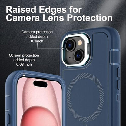 YKHJKLEC for iPhone 15 Case, Military Grade 3 in 1 Heavy Duty Shockproof/Drop Proof/Dust Proof with Kickstand Case, with 2 x Tempered Glass Screen Protector (ZJ-Navy Blue) - color: ZJ-Navy Blue