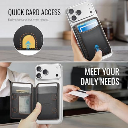 for Magsafe Wallet Magnetic RFID Blocking Card Holders, Black | Strong Magnet Phone Wallet , Compatible with Magsafe Phones and Cases, for iPhone 17/16/15/14/13/12/Pro/Max/Plus Series - color: Black