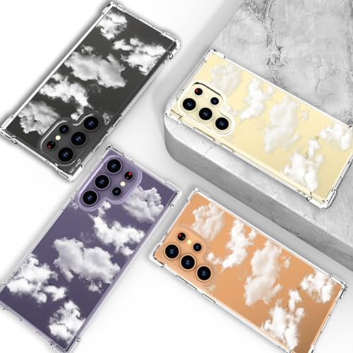 Hungo Galaxy S24 Ultra Plus Case for Women Floral Flower Clear Design Cute,Girly Girls Flower Case Compatible with Samsung Galaxy S24 Ultra Plus Clouds Sky - color: Clouds