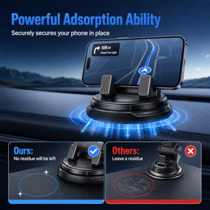 Car Phone Holder 360 Degree Rotation, Dashboard Phone Mount with Adjustable Spring Clip, Adjustable Universal Car Phone Mount for Smartphones