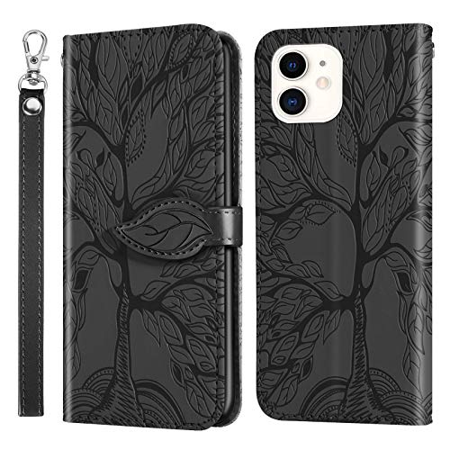 Wallet Case for iPhone 12 Mini 5.4" with Card Holder,PU Leather Flip Folio Shell Wrist Strap Stand Function Magnetic Closure Phone Cover fits iPhone 12 Mini 5G 5.4 inchBlack - color: Black, size: iPhone 12 Mini 5G (5.4 inch)