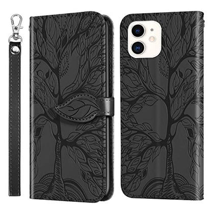 Wallet Case for Apple iPhone 12/12 Pro, PU Leather Flip Folio with Card Holder/Slot, Magnetic Closure, Wrist Strap, Kickstand, Shockproof Cover, Black - color: Black, size: iPhone 12 / iPhone 12 Pro (6.1 inch)