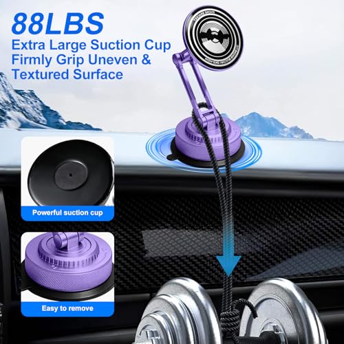 All-Metal Alloy Long Arm Magnetic Suction Cup Car Phone Mount(Purple) - color: Purple