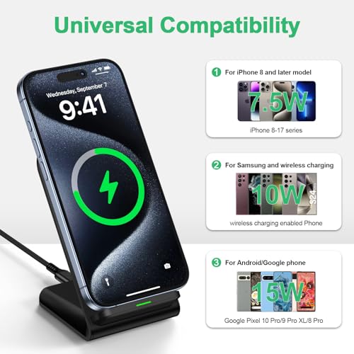 Wireless Charger Samsung Fast Charging Pad for Samsung Galaxy S25 Ultra/S25FE/S25 Plus/S24FE/S23/S22 Ultra/S21/S25 Edge, 2 Pack 15W Android Wireless Charger Pad Station and QC Adapter for Google Pixel - size: 2Pack