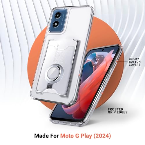 Shields Up for Moto G Play 2024 Case, Wallet Case with Card Holder, Clear | Minimalist Wallet Case, 3 Card Slots, 360° Rotation Ring Stand/Kickstand, Drop Protection Protective Cover - size: Moto G Play 2024