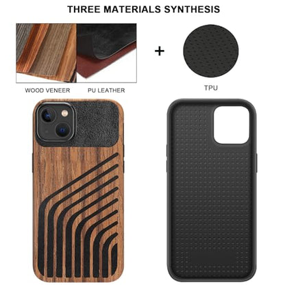 TENDLIN Compatible with iPhone 14 Plus Case Wood Grain with Carbon Fiber Texture Design Leather Hybrid Slim Case (Hairline) - color: Hairline, size: iPhone 14 Plus