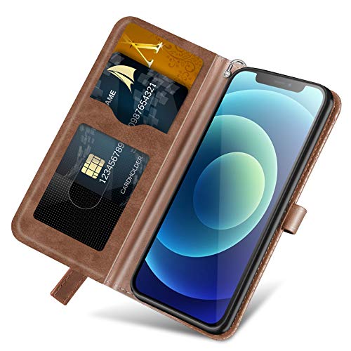 Wallet Case for iPhone 12 Mini 5.4" with Card Holder,PU Leather Flip Folio Shell Wrist Strap Stand Function Magnetic Closure Phone Cover fits iPhone 12 Mini 5G 5.4 inchBrown - color: Brown, size: iPhone 12 Mini 5G (5.4 inch)