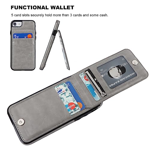 KIHUWEY for iPhone SE/8/7 Wallet Case Card Holder Kickstand, Gray - color: Gray