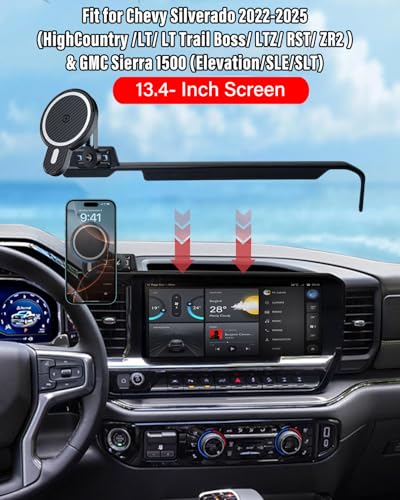 PZK Car Phone Holder for 2022-2026 Chevy Silverado/GMC Sierra 13.4'' Screen - color: Magsafe+ Wireless Charger, size: Silverado/GMC Sierra 2022-2026 (Extension Rod)