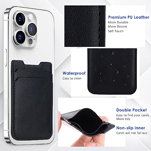 Fulgamo Phone Wallet Stick on,Card Holder for Phone Case,Phone Card Holder | 2Pack,Leather,Self Adhesive Sticker,Double Pocket,Sticky,Back of Cell Phone,Credit ID Card Pouch,For iPhone Samsung Galaxy - color: Black