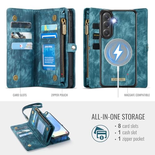 Compatible with Samsung Galaxy S26 5G Wallet Case with Magsafe with Zipper & Card Holder Strap Wristlet Detachable Magnetic Protective Back Case for Samsung Galaxy S26 5G 6.3 Inch (Blue) - color: (Detachable and Magsafe)-Blue, size: S26 6.3 Inch